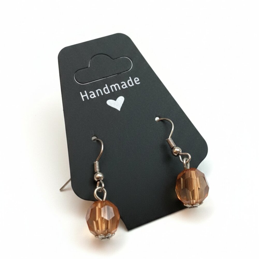 Earrings - Delicate little clear circle faced bead - Sandy Brown